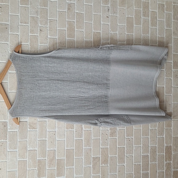 Made in Italy Light Grey Linen Sleeve-less Boho Tunica (Sz M) - Picture 6 of 11